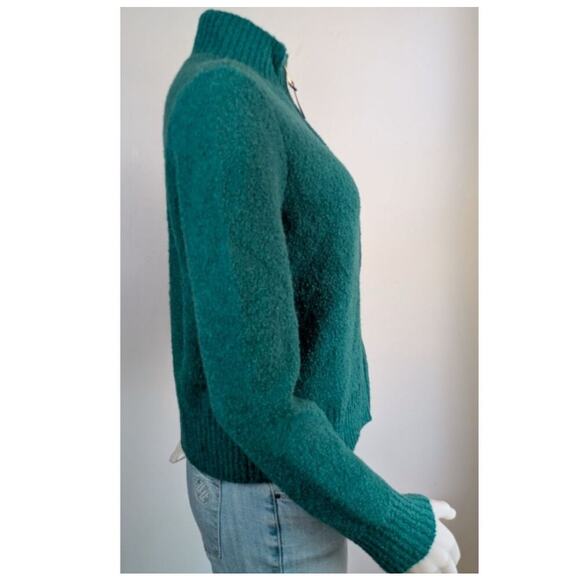 NEW Talbots Full Zip Sweater Medium Boucle Wool Blend Teal Green Cozy Classic - Picture 6 of 11